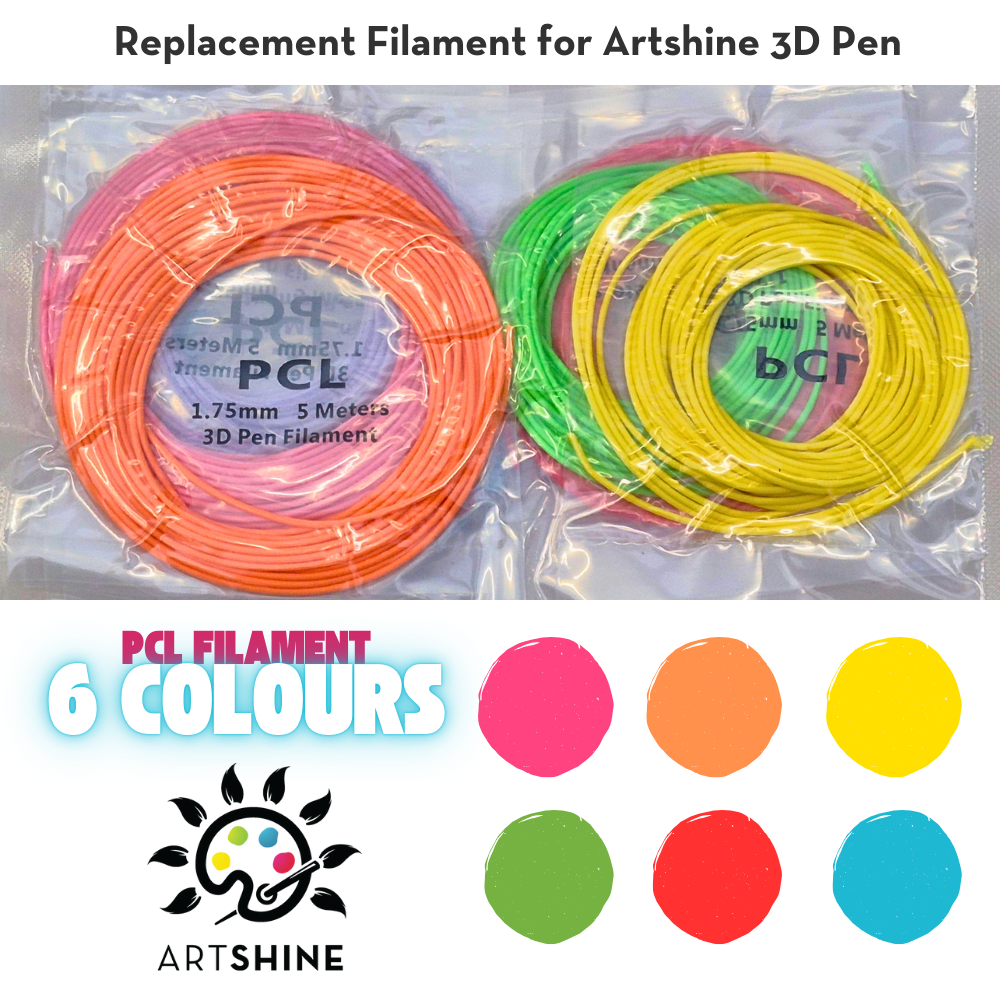 3D Pen Filament - 6 Bright Colours - Material: PCL (1.75mm, 98 Feet Total)