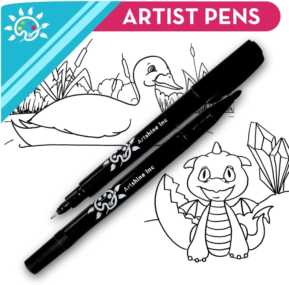 Artshine Dual Tip Artist Markers - Black, Pack of 12