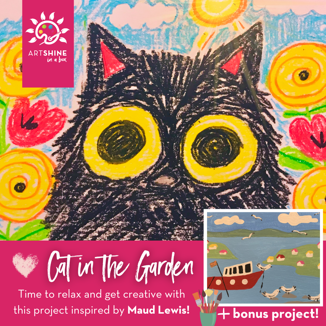 Cat in the Garden Art Kit + Video Tutorial - Oil Pastel Specialty Box (Inspired by Maud Lewis)