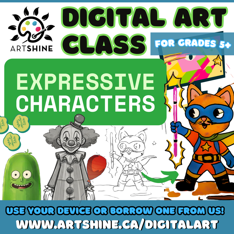 Digital Art Class - Expressive Characters (Grades 5+) - In Person at Studio Artshine - Six Weeks (May 22, 29, June 5, 12, 19, 26 - 2025)