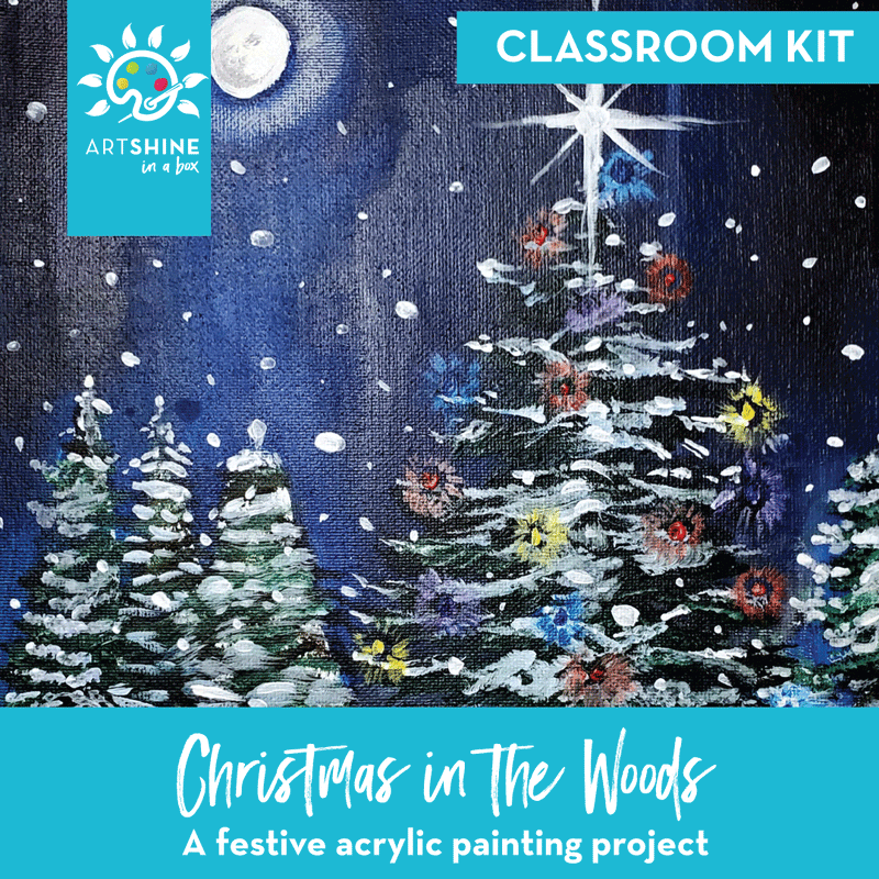 Art Kits + Video Tutorial | Festive Acrylic Painting Project | Christmas in the Woods (Classroom Kit)