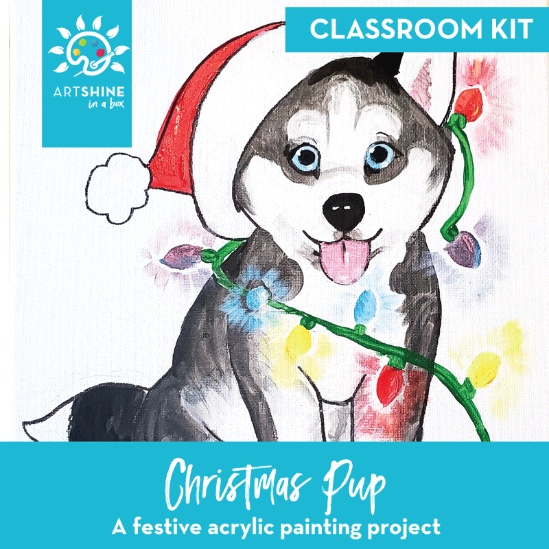 Art Kits + Video Tutorial | A Festive Acrylic Painting Project | Christmas Pup (Classroom Kit)