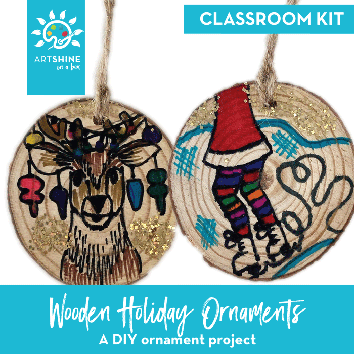 Art Kits + Video Tutorial | Wood & Mixed Media Project | Holiday Ornaments (Classroom Kit)