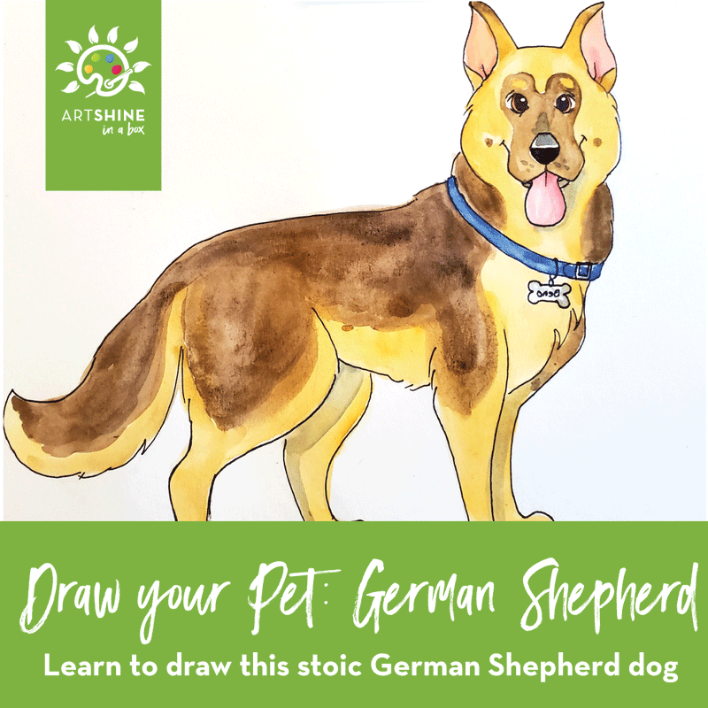 Art Kit +  Video Tutorial | Drawing & Watercolour Project | Draw Your Own Pet: German Shepherd (Specialty Box)