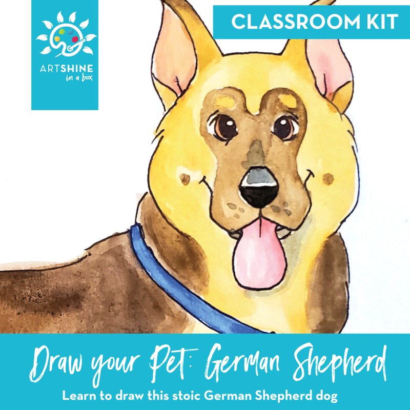 Art Kits + Video Tutorial | Drawing & Watercolour Project | German Shepherd (Classroom Kit)
