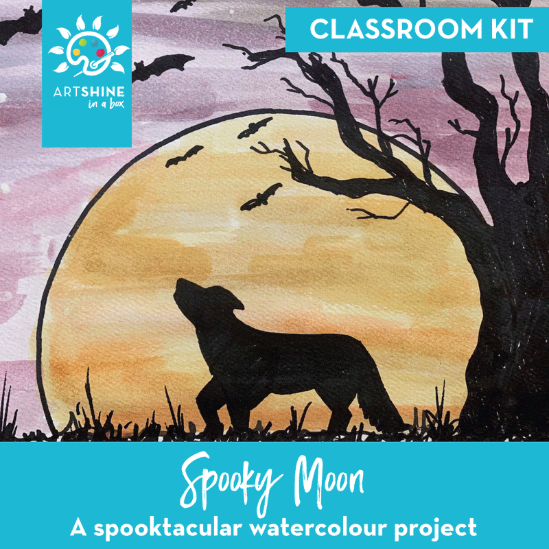 Art Kits + Video Tutorial | Spooky Watercolour Project | Spooky Moon (Classroom Kit)